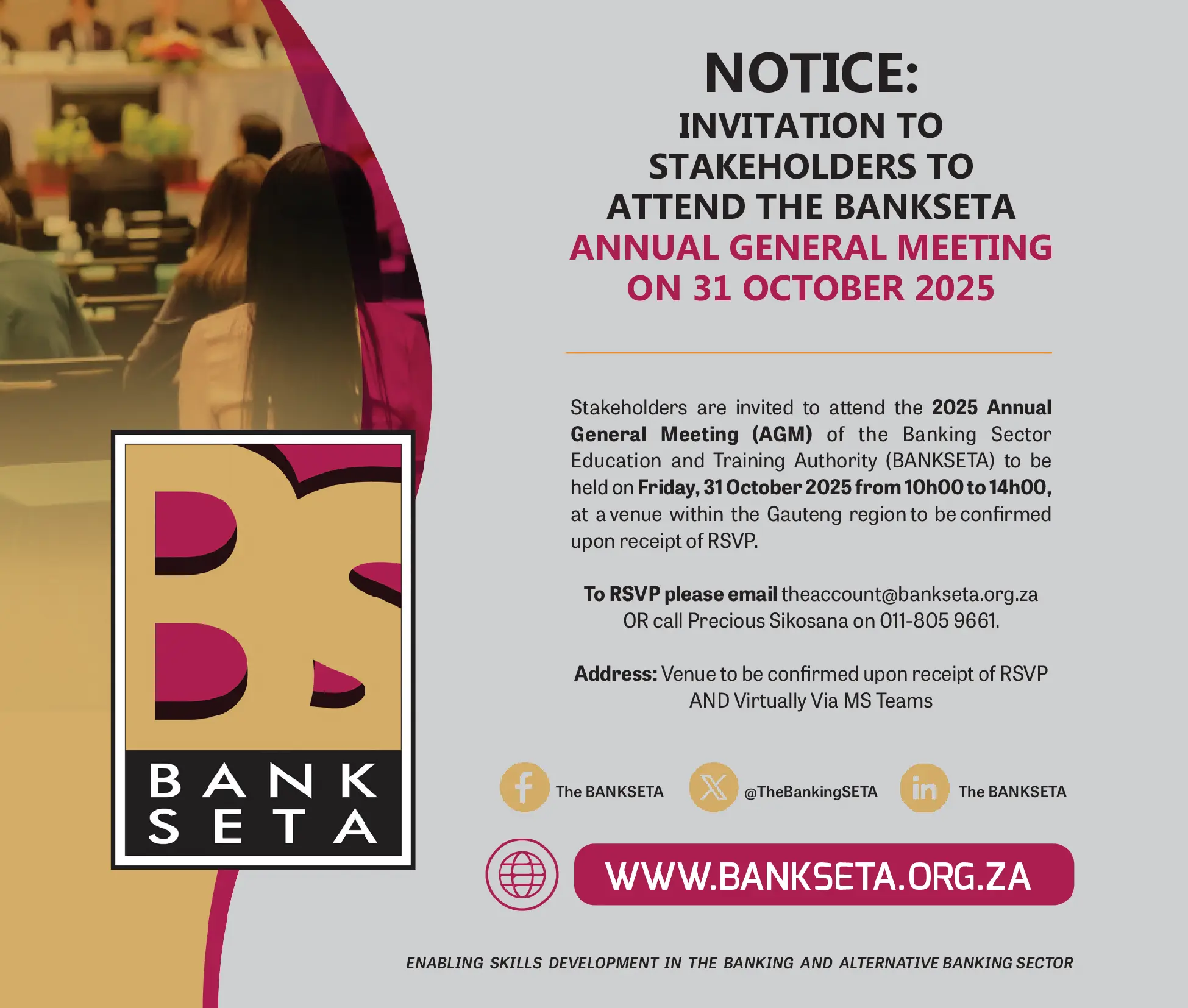 Invitation to Stakeholders to attend the BANKSETA Annual General Meeting on 31 October 2025